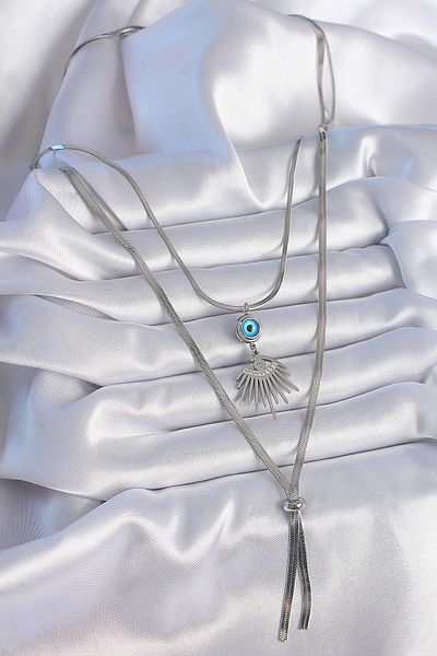 Clariss 316L Steel Silver Color 2-Piece Italian Chain Eye Figure Zircon Stone Women's Necklace