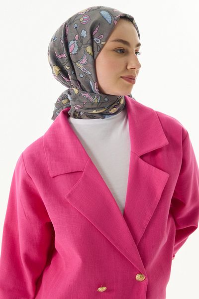 FENZA SCARF Lina Pattern Cotton Shawl - Gray-Powder