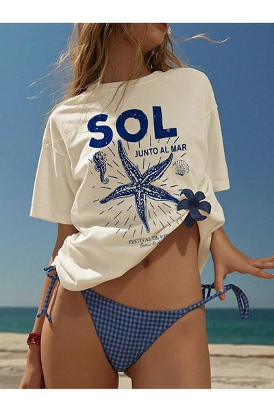 New Shine Unisex Oversize LEFT Star Navy Blue Starfish Loose T-shirt