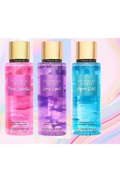 Victoria's Secret عبوة من 3 معطرات للجسم برائحة الإغواء الخالص، ورائحة تعويذة الحب، ورائحة الماء، 250 مل لكل عبوة