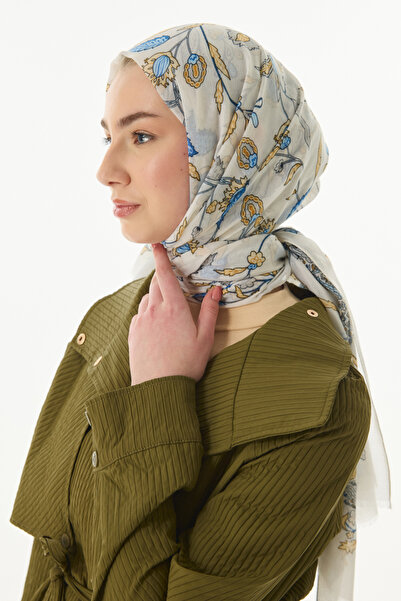FENZA SCARF Lina Pattern Cotton Shawl - Cream-Blue