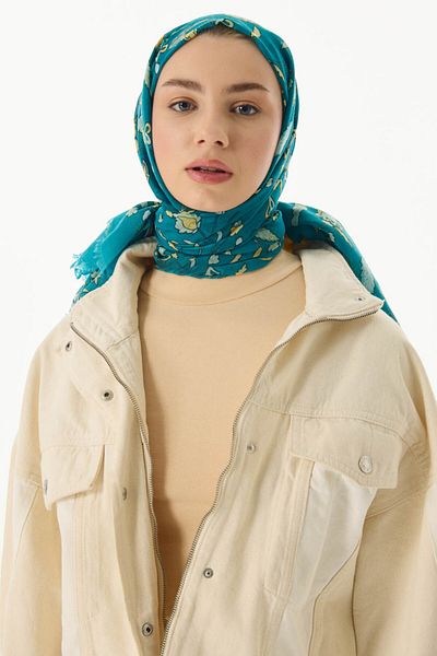 FENZA SCARF Lina Pattern Cotton Shawl - Petrol
