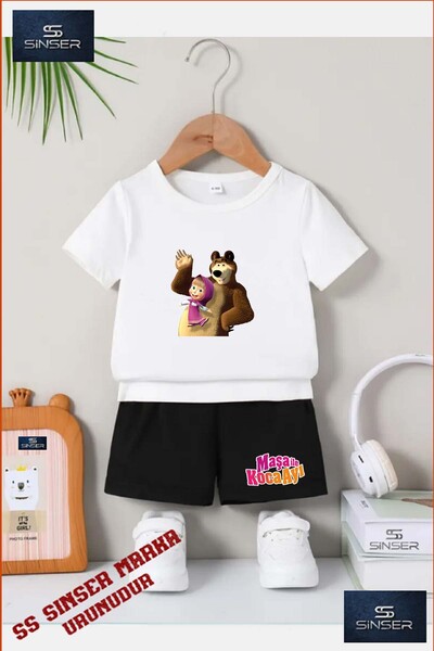 SS SİNSER Tricou cu gât rotund imprimat special „TABLE BEAR HALF HAND SHAKING...