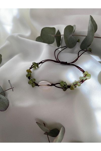 sabiha aksesuar Natural Zebercet(Peridot) Stone Sea Shell String Bracelet