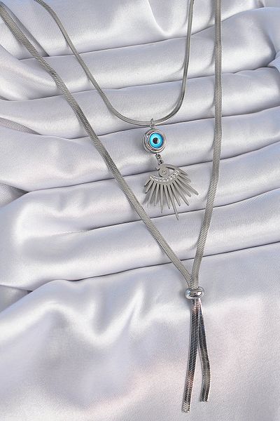 Clariss 316L Steel Silver Color 2-Piece Italian Chain Eye Figure Zircon Stone Women's Necklace