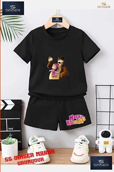 SS SİNSER Tricou cu gât rotund imprimat special „TABLE BEAR HALF HAND SHAKING...