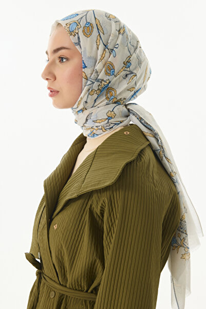 FENZA SCARF Lina Pattern Cotton Shawl - Cream-Blue