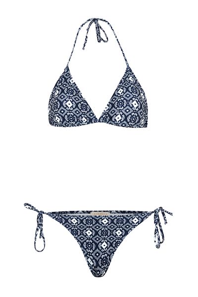 AQUELLA Patterned Back Gathered Triangle Bikini