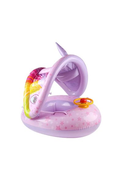 Picodino Inflatable boat with steering wheel, removable sunshade and child support, Unicorn model