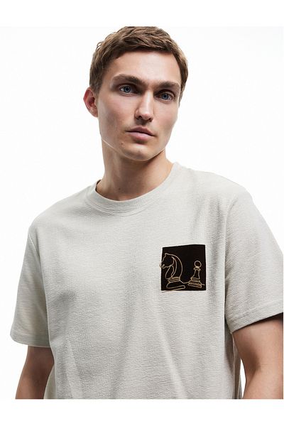 Koton Short Sleeve Regular Fit Cotton Crew Neck Embroidered T-Shirt