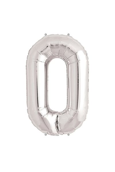 No8 Home 0 Number Foil Balloon Silver 40 Inch