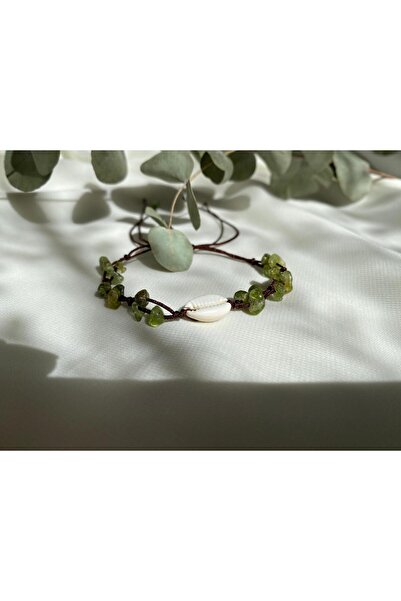 sabiha aksesuar doğal zebercet(peridot) taşlı deniz kabuklu ip bileklik