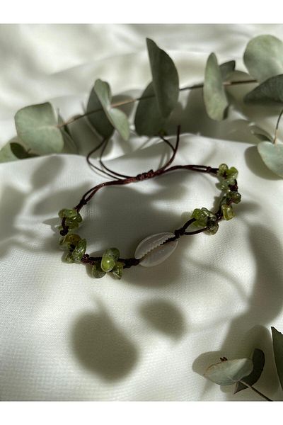 sabiha aksesuar Natural Zebercet(Peridot) Stone Sea Shell String Bracelet