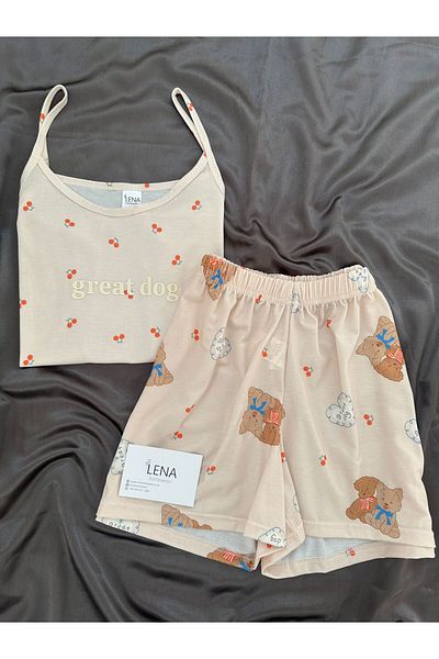 Lena Homewears Γυναικείο Σετ Πιτζάμες με σορτς με σχέδιο αρκουδάκι
