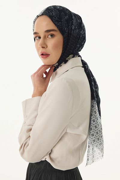 FENZA SCARF Ethnic Pattern Cotton Shawl - Black-White