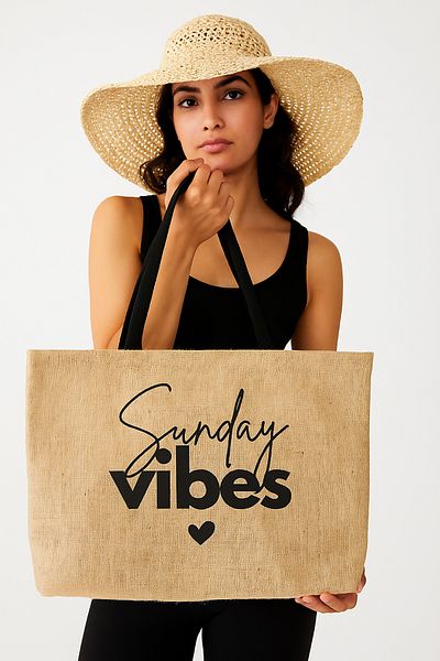 REKHOME Sunday Vibes Printed Straw Πολύχρωμη Φυσική Γιούτα Ψώνια, Πικ-νικ, Ώμος, Θαλασσινή τσάντα παραλίας 56x40x8
