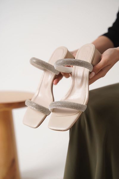 Zerenyus Stella Premium Thick Heeled Beige Women's Slippers