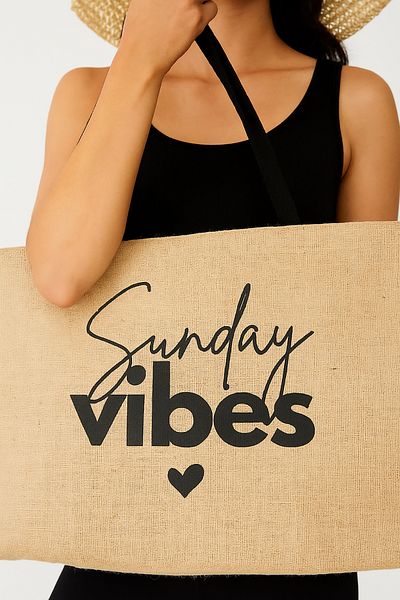 REKHOME Sunday Vibes Printed Straw Πολύχρωμη Φυσική Γιούτα Ψώνια, Πικ-νικ, Ώμος, Θαλασσινή τσάντα παραλίας 56x40x8