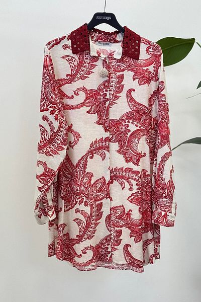 FUAT GÜRSEN Fuat Gurshen 3347 Collar Knitted Detail Tunic - Claret Red