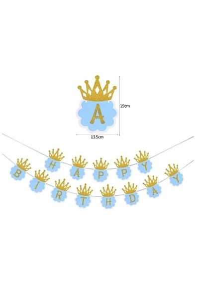 No8 Home Glitter Happy Birthday Pennant Decoration 3 Meters Blue Color