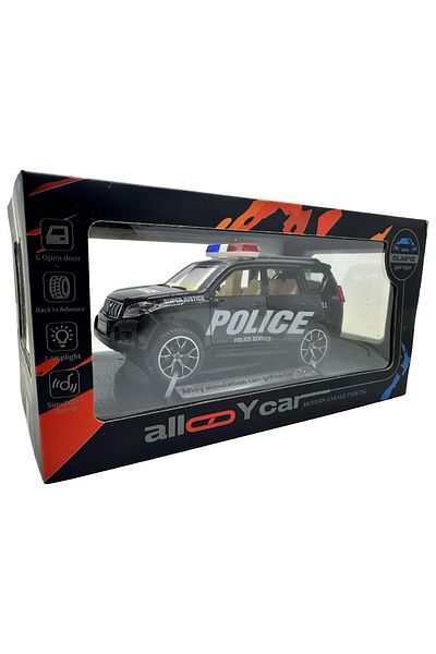JPT Toyota Land Cruiser Prado Police Car Model with Sounds and Lights - Black Model 1:28