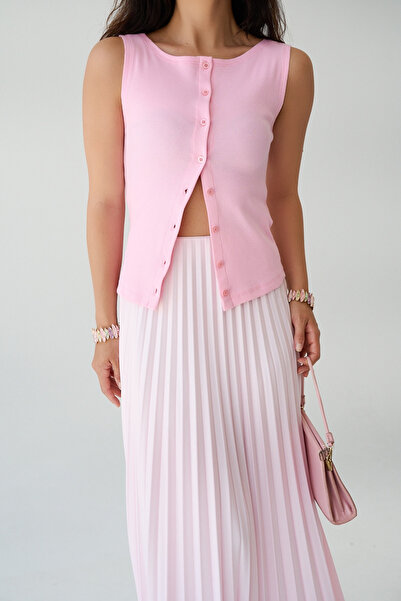 LOOSH Kadın Pembe Bisiklet Yaka Düğmeli Bluz