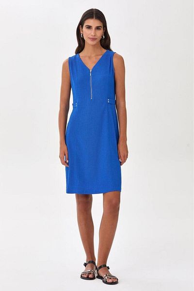 İKİLER V Neck Front Zipper Sleeveless Dress 025-4016