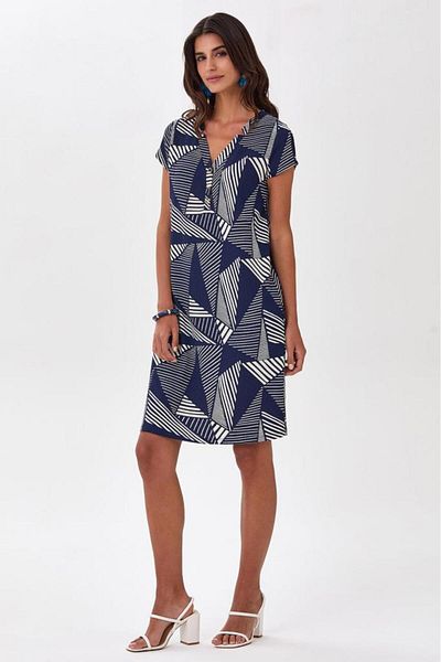 İKİLER V-Neck Front Snap Patterned Dress 025-2522