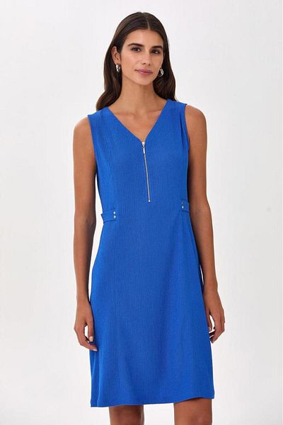 İKİLER V Neck Front Zipper Sleeveless Dress 025-4016