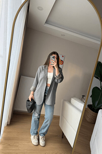 SEHOCO BUTİK Gri Oversize Blazer Ceket