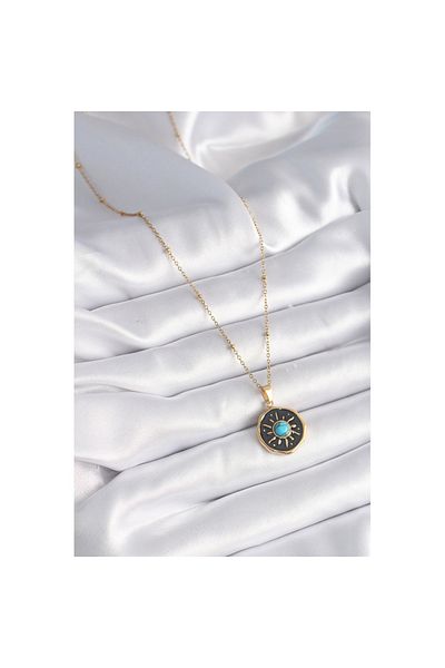 Skygo 316L Steel Gold Color Blue Beads Sun Processing Locket Model Women's Necklace - Tj-Bko9524