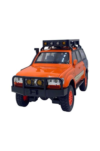 JPT Toyota Land Cruiser off-road metal replica car with lights and sounds, orange and blue