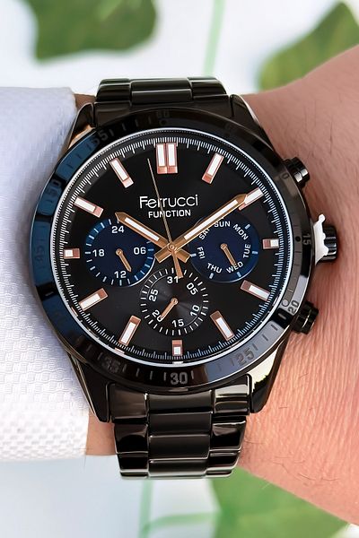 Ferrucci Function Men's Wristwatch, Steel Band 3Atm Water Resistant Black Sdfer167