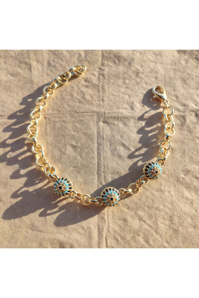 hazemy Şans Ve Zarafetin Buluştuğu Nokta Nazar Boncuklu Altın Rengi Zincir Bi...