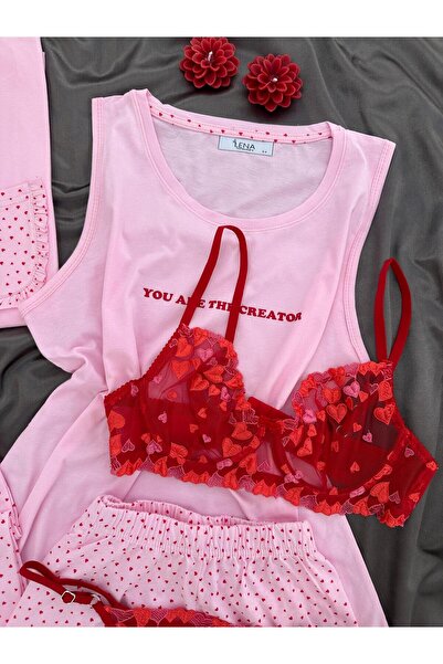 Lena Homewears Σετ πιτζάμες με κοντομάνικο ροζ Spring 6