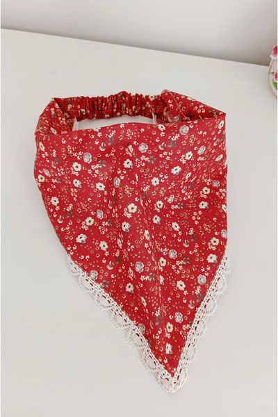 Mufincollection Vintage Red - Floral Patterned Lace Bandana – Women