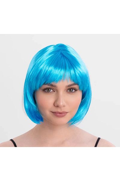 No8 Home Turquoise Light Blue Color Straight Cut Short Blunt Party Wig