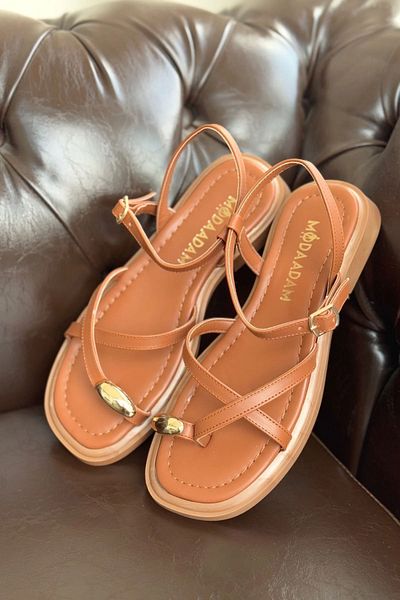 GOFFSHOES Women's Robena Flip Flops Sandals - Tan-Leather