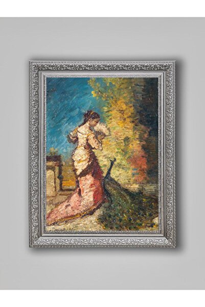 WoodyArts Păun și Femeie - Cadru Gri Antic