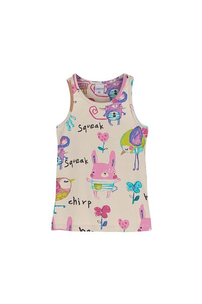 LOVETTI Chirping (Beige) Girl's Patterned Sleeveless T-Shirt