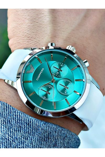 Weluxa Turquoise Dial Sport Men's Wrist Watch with White Silicone Band