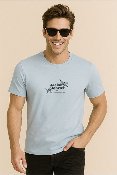 Jack & Jones Ανδρικό μπλουζάκι με τυπωμένο λογότυπο γαλάζιο