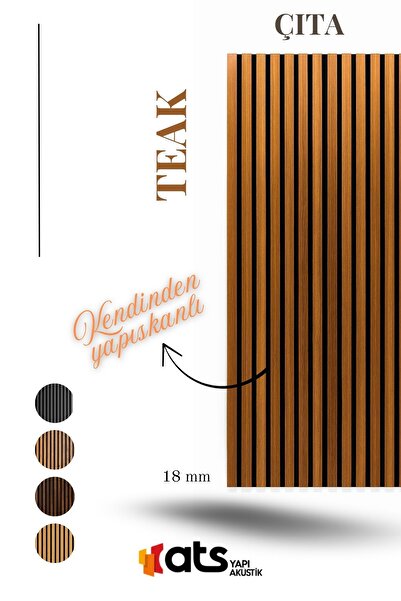 ATS YAPI AKUSTİK Teak Kendinden Yapışkanlı Dekoratif Çıta Panel – 18 mm Kalın...