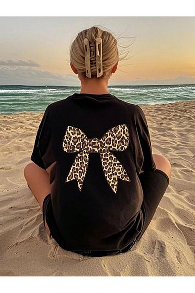 New Shine Μπλουζάκι Unisex Oversize Leopard Ribbon με στάμπα στην πλάτη