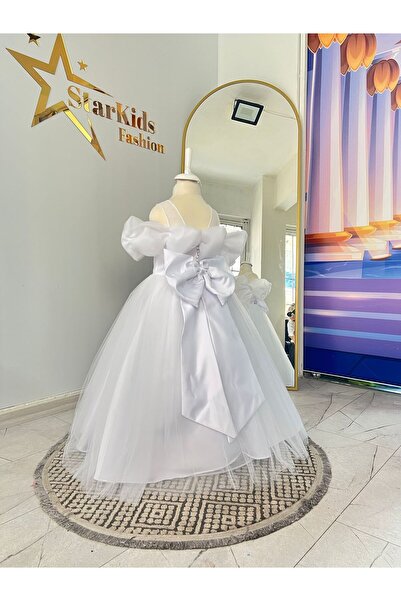 Star Kids Κοριτσίστικο Λευκό Πριγκίπισσα Φόρεμα - Χνουδωτό, Αμάνικο, Σατέν Ύφασμα, Για Ειδικές Περιστάσεις