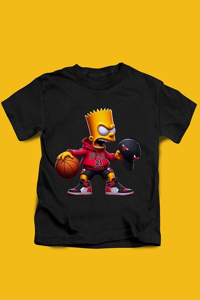 Store Simpson Bulls Pattern Printed Children's Red, White and Black Tshirt