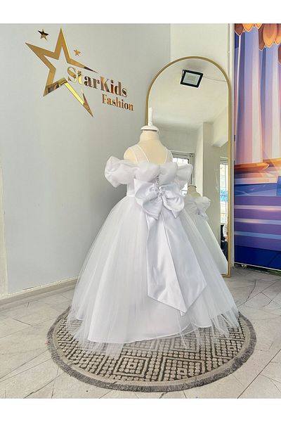 Star Kids Κοριτσίστικο Λευκό Πριγκίπισσα Φόρεμα - Χνουδωτό, Αμάνικο, Σατέν Ύφασμα, Για Ειδικές Περιστάσεις