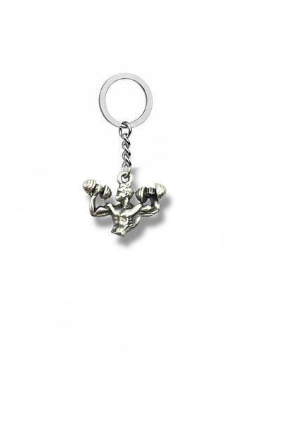 Herşey Nota Feel Strong – Unisex Metal Keychain with Athlete Figure Carrying Dumbbells