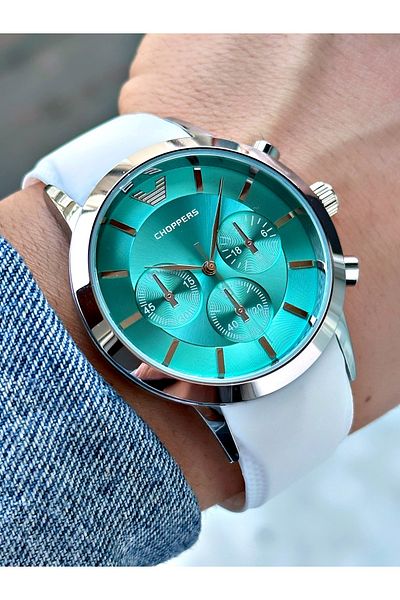 Weluxa Turquoise Dial Sport Men's Wrist Watch with White Silicone Band