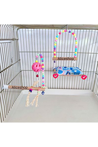 aliceshop Set of 3 Bird Bed Swing Stress Drawstring Bell Bulk Perch